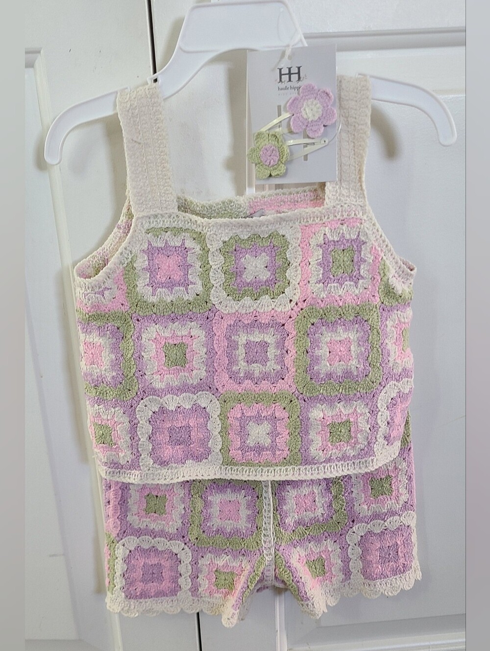 Crochet Granny Square Tank & Shorts Set - Pink, Lavender, Green